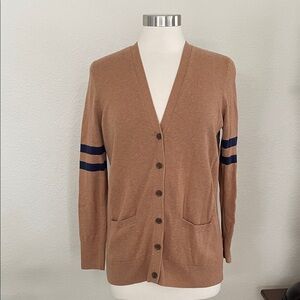 Caslon Brown Cardigan with Blue Stripes